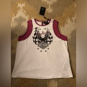Harley Davidson Motorcycles Women’s Sleeveless Top White Purple XL NWT!